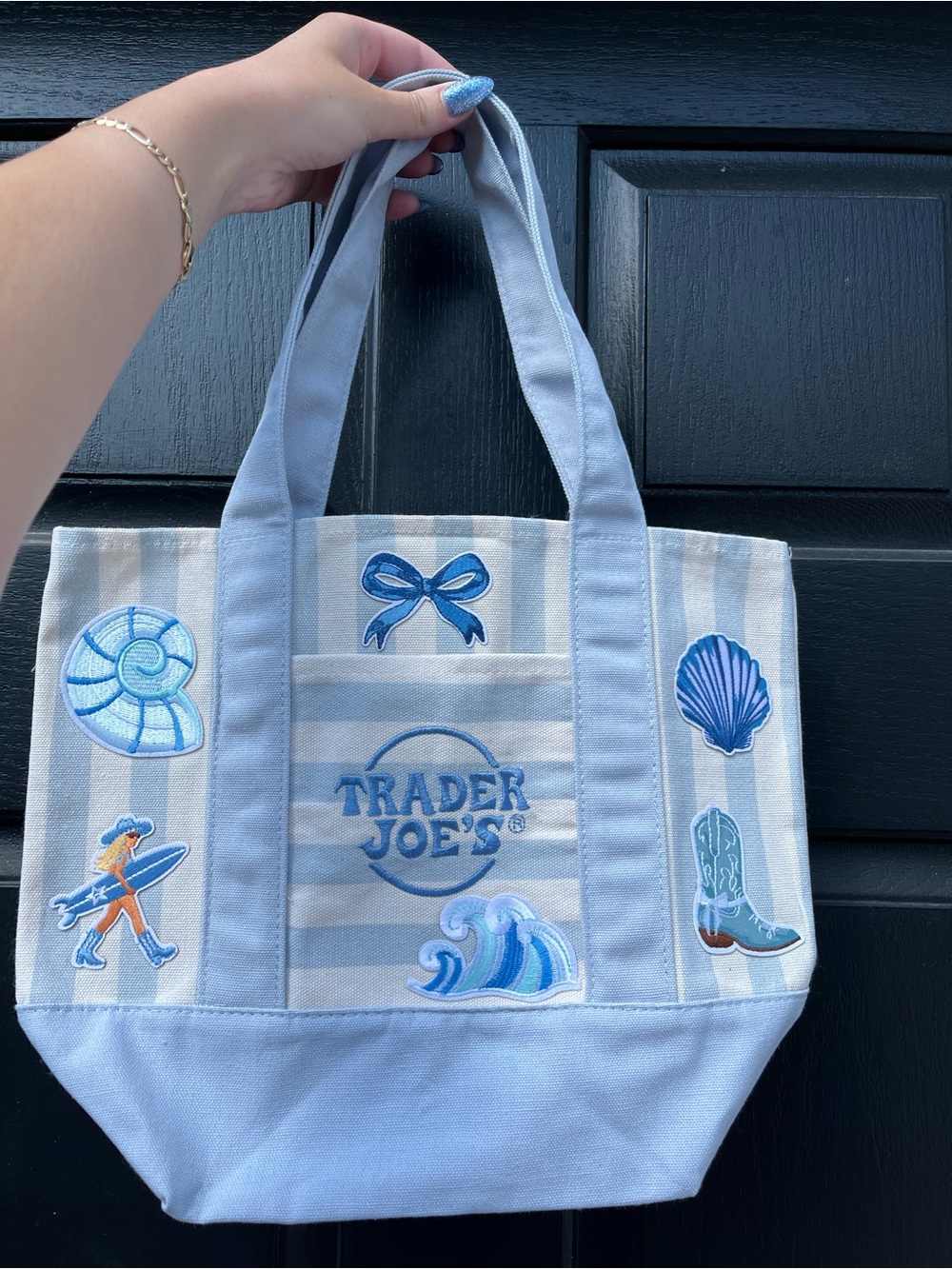 ✨🌊 Trader Joe's Blue & White Striped Coastal Cowgirl mini tote - customized 🤠🐚✨